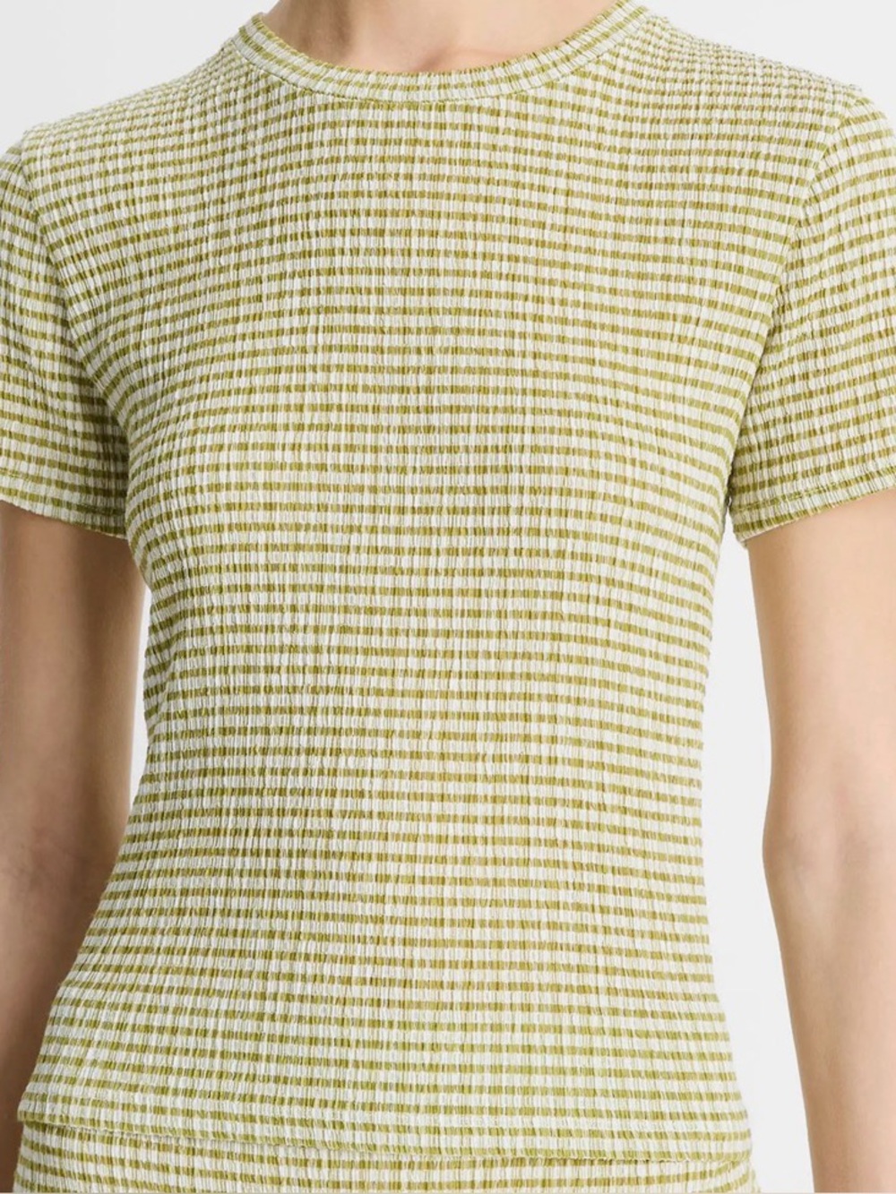 Vince Olive Green and White Short-Sleeve Ribbed Knit Tee
